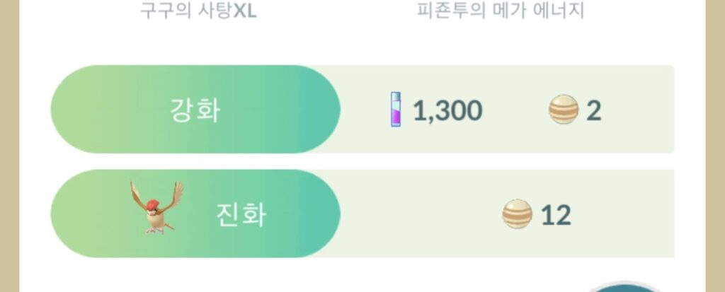 포켓몬고 진화 화면